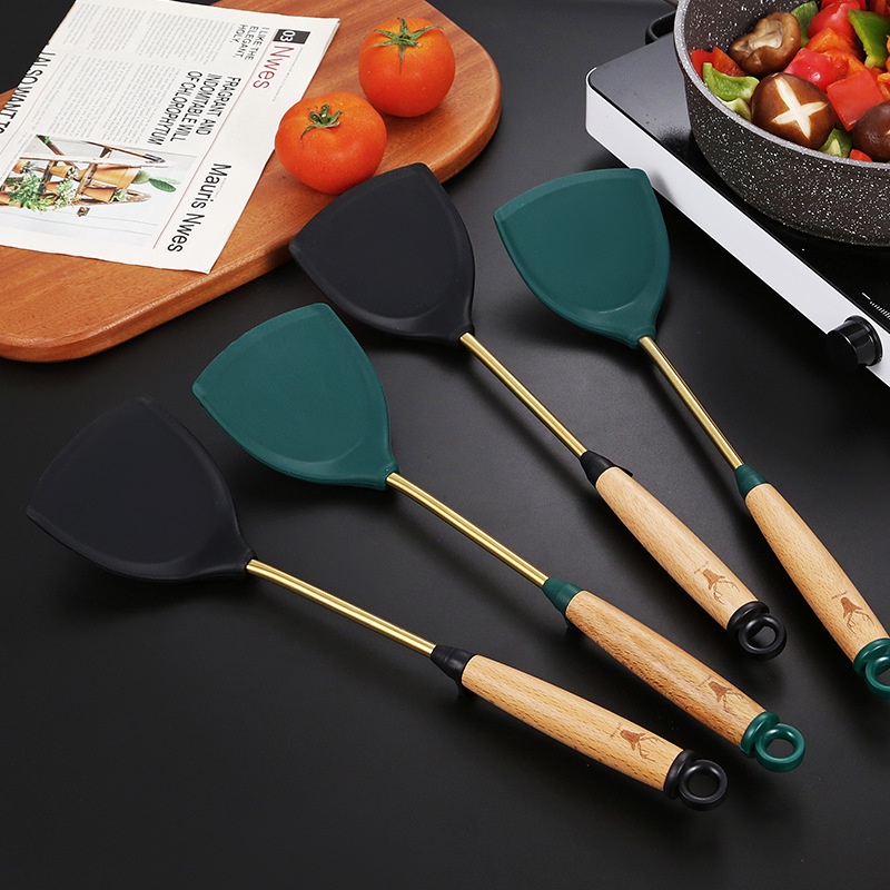 Xẻng Nấu Ăn Bằng Silicone Và Inox 304 Chống Dính Tiện Dụng