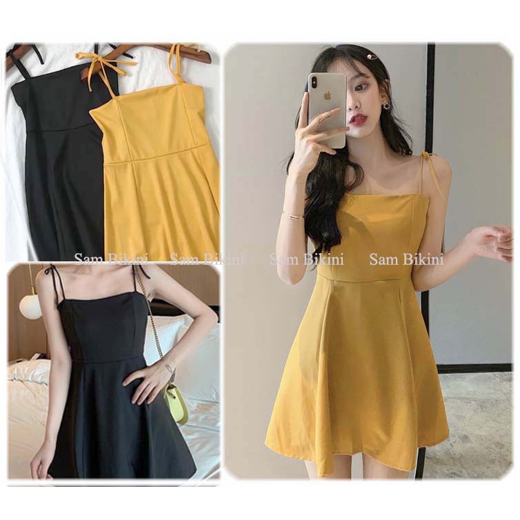 Váy Hai Dây Dáng Xòe, Chiết Eo Ôm Body Sang Chảnh ,Đầm Nữ 2 Dây