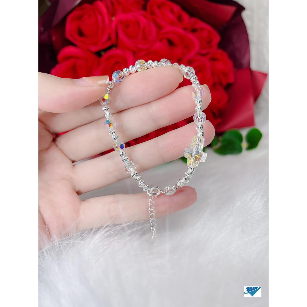 Lắc tay nữ, lắc tay thánh giá kiểu dáng pha lê ,mix bi bạc ta nguyên chất