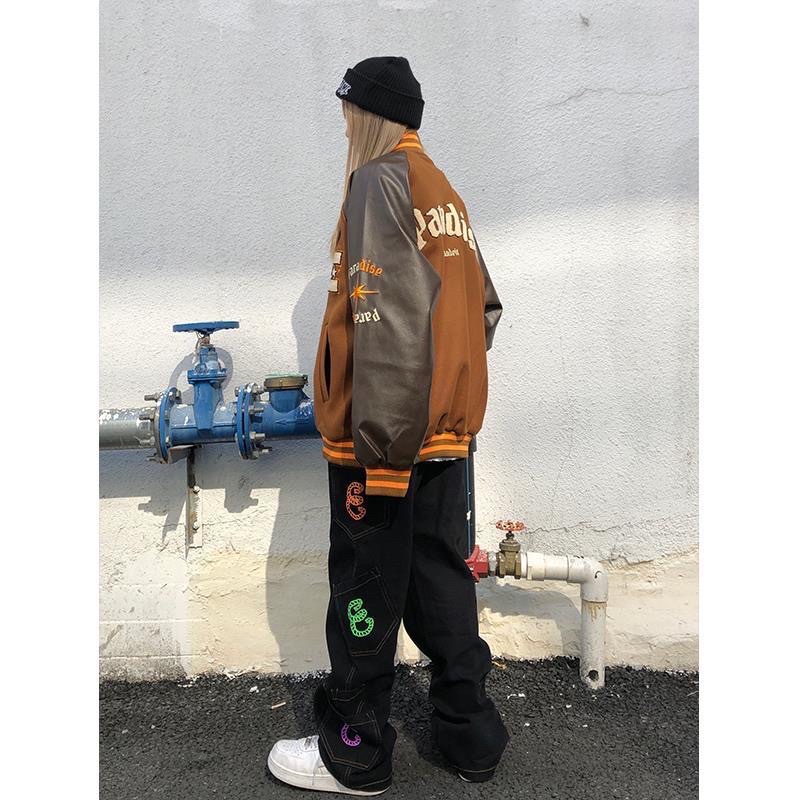 Áo bomber jacket varsity nam nữ màu nâu cafe mới phong cách Hàn Quốc 2021