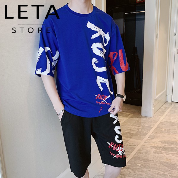 Bộ quần áo cộc tay unisex nam nữ màu xanh nước biển - BD19 | BigBuy360 - bigbuy360.vn