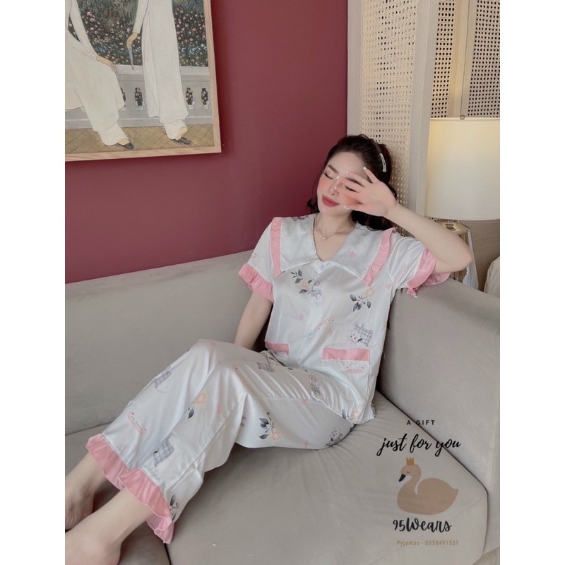 Pijama Lụa SATIN những mẫu hottren 2021 nhà SAM Tay ngắn quần dài Form dưới 60 kí