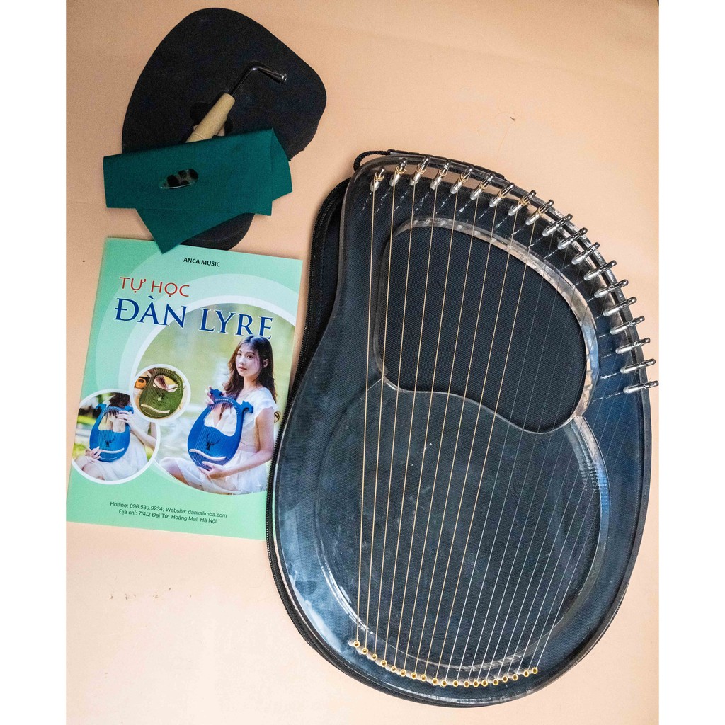 Đàn Lyre Trong Suốt 19 Dây - Tặng Hộp Chống Sốc - Full Phụ Kiện - Khăn Lau, Móng Gảy, Hướng Dẫn Tiếng Việt, Chỉnh Âm