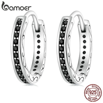 Khuyên tai BAMOER bạc 925 đính đá thời trang cho nam và nữ