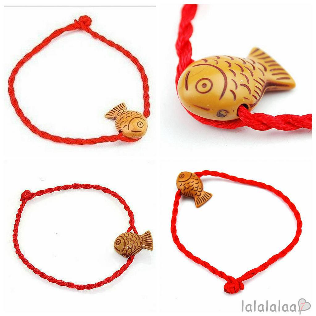 Vòng Tay Dây Bện Mặt Gỗ Hình Con Cá Laa7-Red