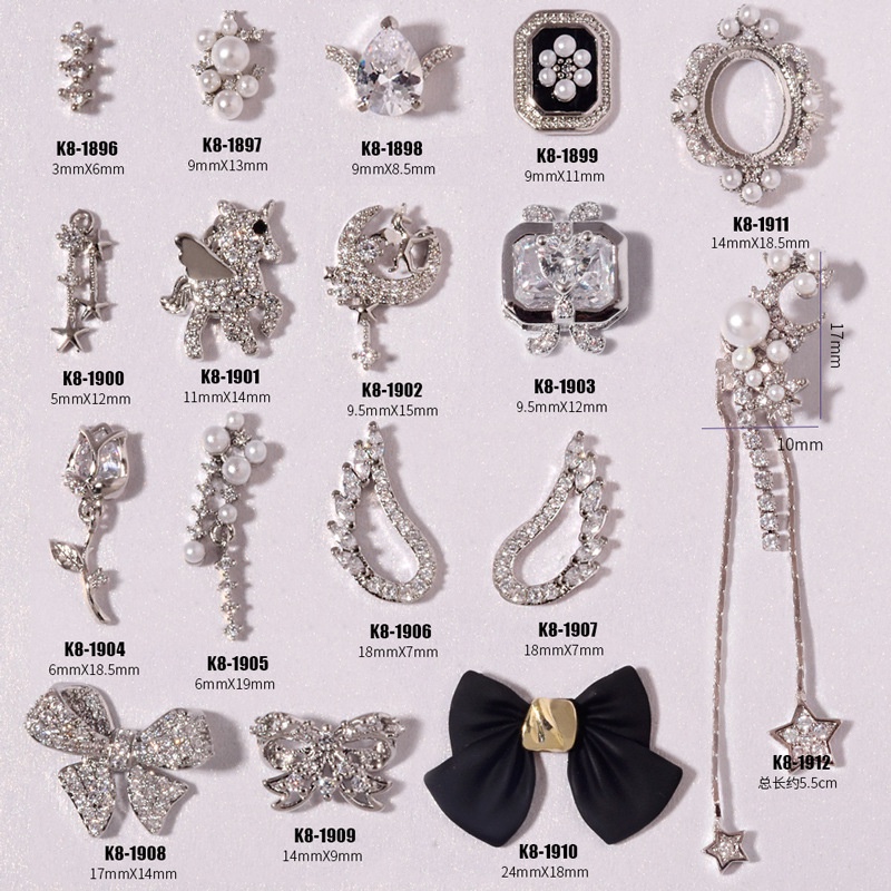 Phụ Kiện Trang Trí Móng Tay Nghệ Thuật Hình Đôi Cánh Bằng Bạc Zircon