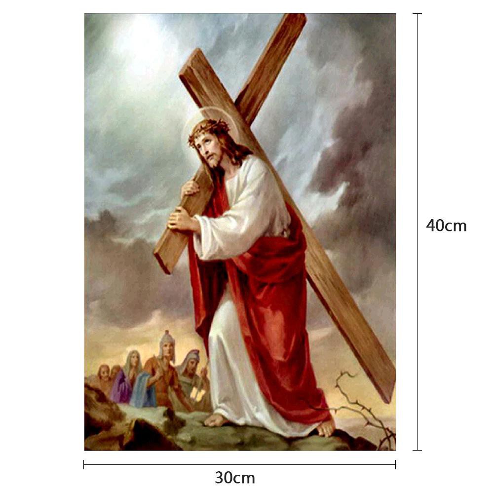 Bộ dụng cụ tranh đính đá 5D DIY 30 X 40cm hình Chúa Giêsu cầm thánh giá đẹp mắt