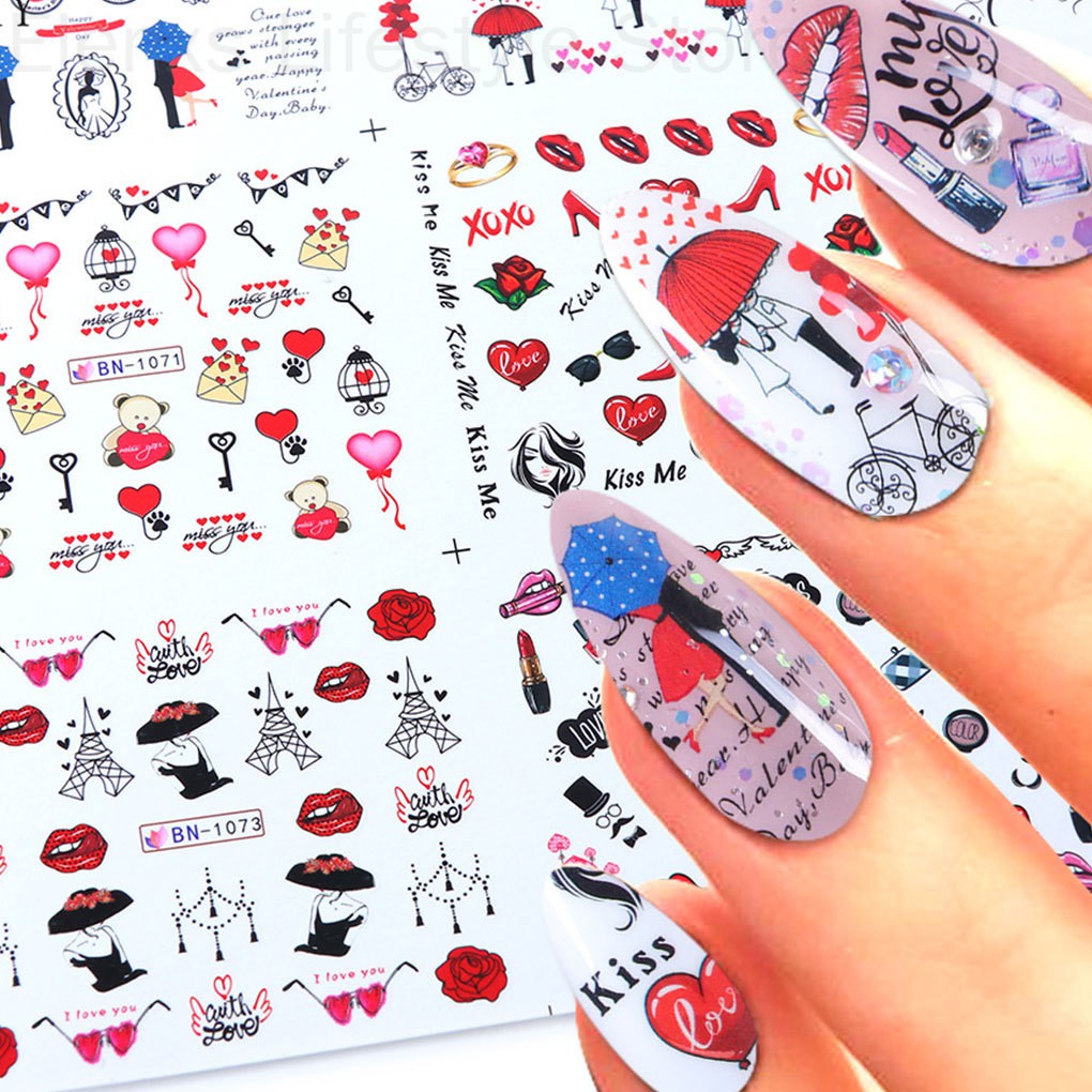[Hàng mới về] Set 12 tờ nhãn dán trang trí móng tay thời trang cho nữ
