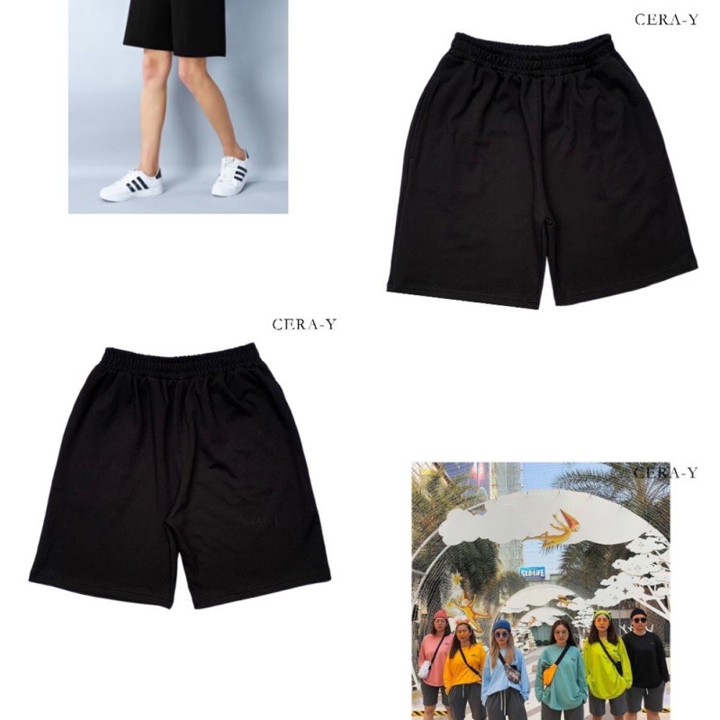 Quần short ống rộng CERA-Y lưng thun lửng ngố màu đen CRQ014, chất vải thun co dãn mặc mát, kiểu dáng unisex dễ phối | BigBuy360 - bigbuy360.vn