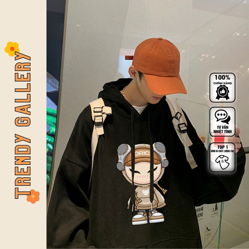 Áo Hoodie Nam Trắng Đen In Hình ORIC Trendy Gallery, Áo Hoodie Nỉ Form Rộng Đơn Giản TV5017