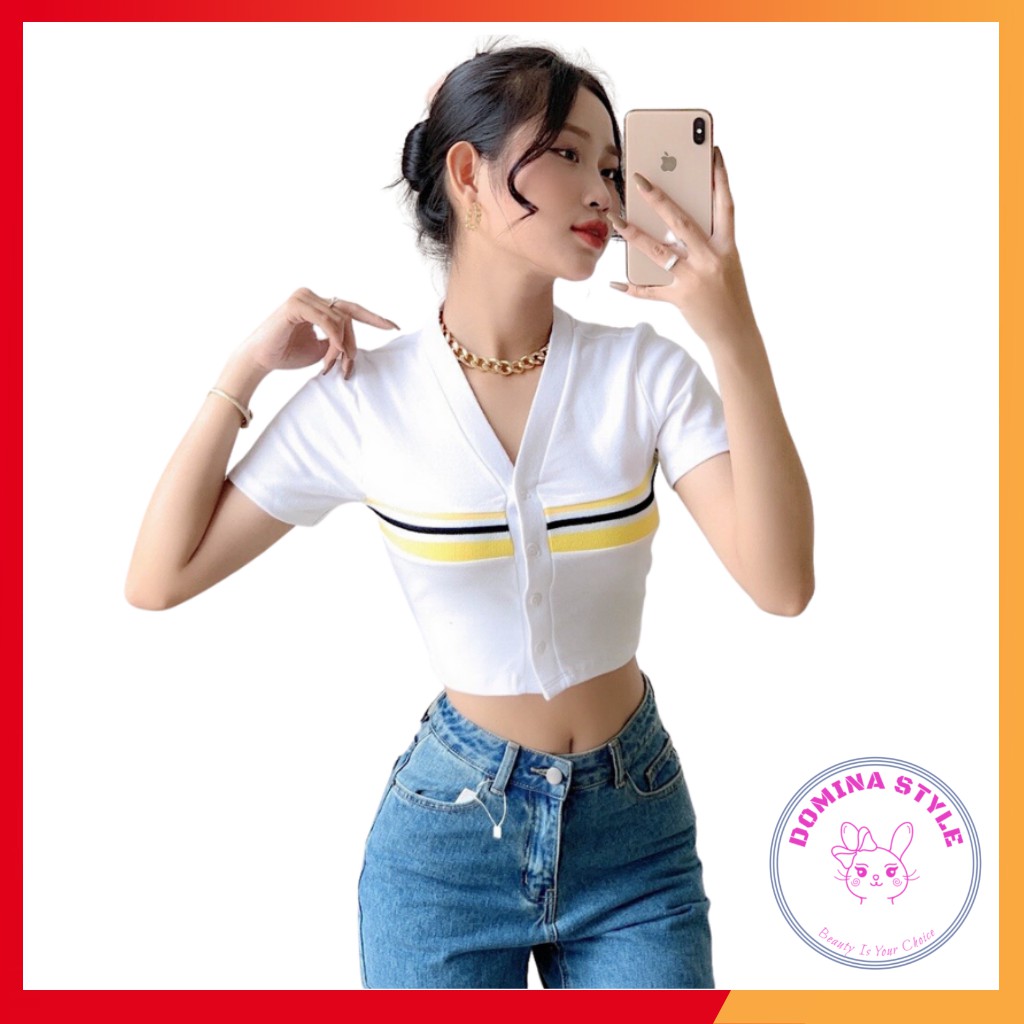 Áo croptop polo sọc ngang ngực kèm video thật domina182 | BigBuy360 - bigbuy360.vn