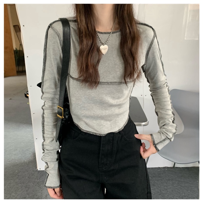 SUXI Áo Thun Tay Dài Màu Sắc Đơn Giản Phong Cách Vintage Dành Cho Nữ