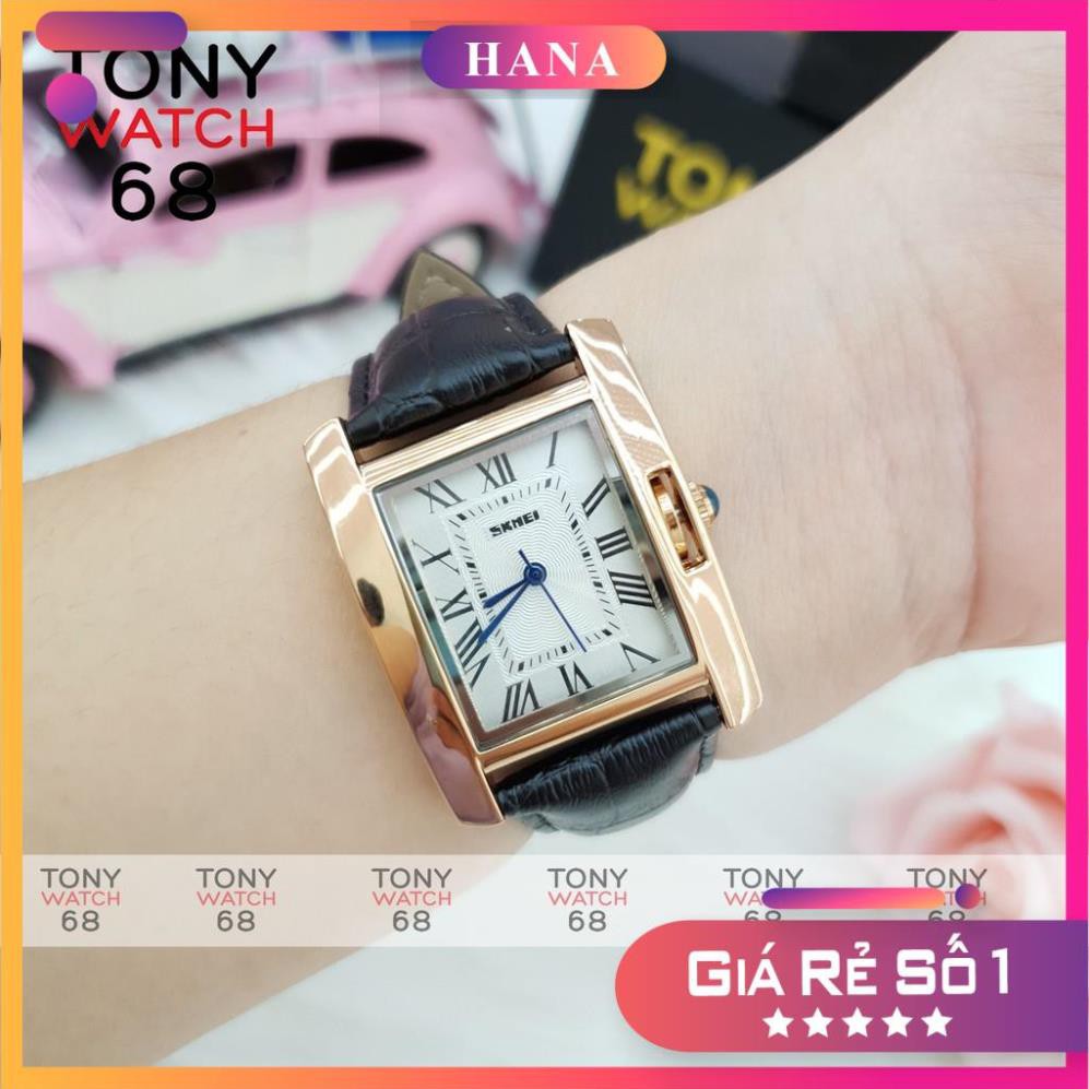 Đồng hồ nữ Skmei chính hãng dây da mặt vuông mạ vàng chống nước Tony Watch 68