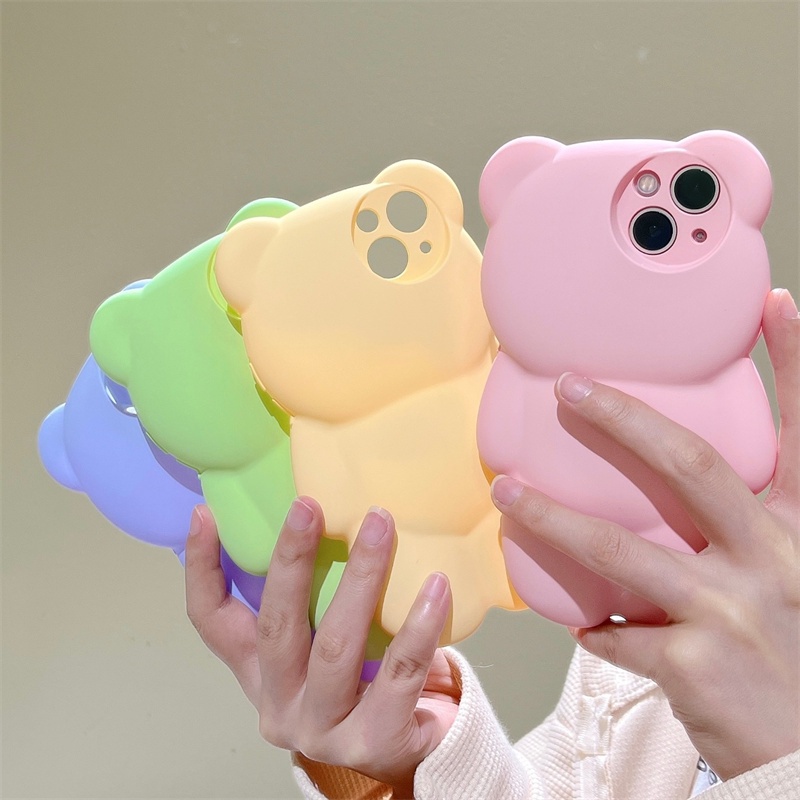 Ốp Điện Thoại Mềm Hình Gấu 3D Màu Kẹo Cho iPhone 13 Pro Max 12 11