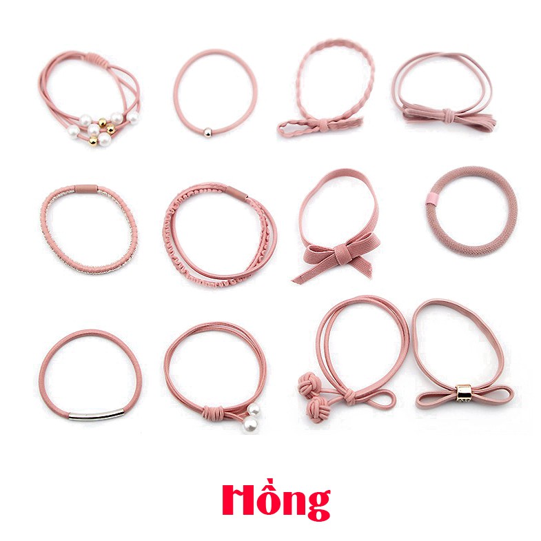 Hộp thun cột tóc 12 kiểu dáng khác nhau xinh xắn dễ thương style Hàn Quốc