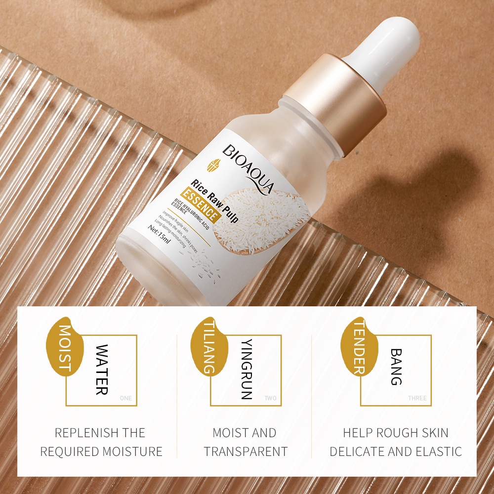 Tinh chất gạo BIOAQUA 15ml chứa axit hyaluronic làm trắng sáng và dưỡng ẩm cho da