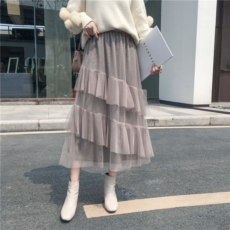 Chân Váy Lưới Tầng Dáng Chữ A Lệch Tà Thời Trang Mùa Hè Hàng Mới