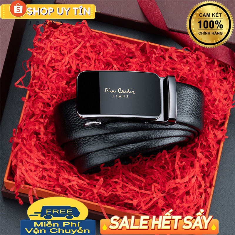 thắt lưng pierre cardin logo vàng dây da bò cao cấp