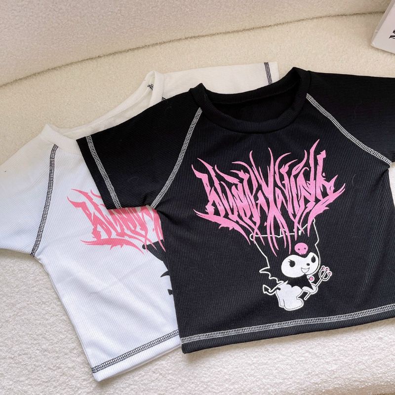 Áo thun croptop viền chỉ in hình alohashop91