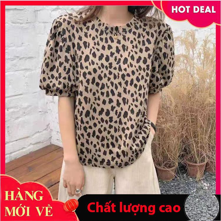 Áo vân báo bo tay bồng Rêu Be Nhạt Đỏ Đậm Xanh Nước Biển Trắng Be Đỏ Nâu KJGUKEV9