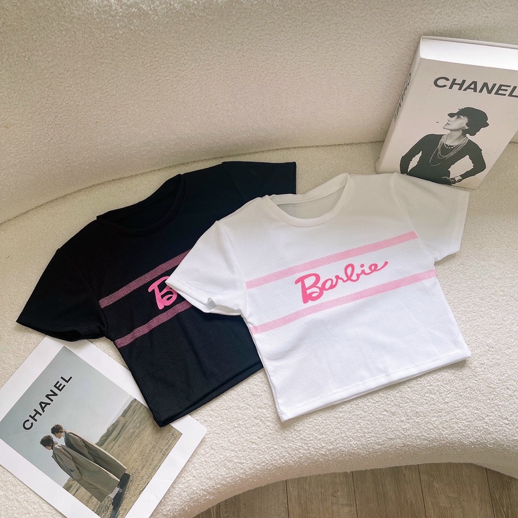 Áo thun nữ dáng croptop chữ babie tay ngắn cổ tròn basic