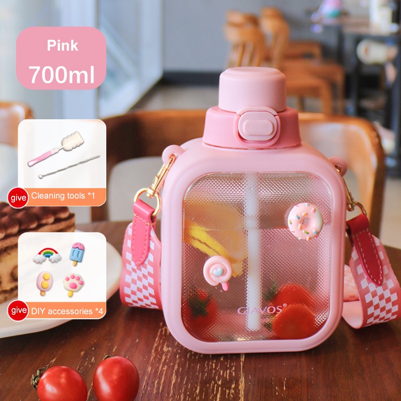ღ 700Ml Cốc Nước Vuông Nước Bóng Đá Nữ Công Suất Lớn Giá Trị Cao Sứ Giả Dây Mùa Hè Cup cô Gái Dễ Thương Nước Trẻ Em Straw Cup