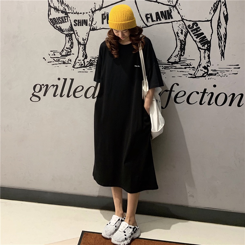 Đầm Thun Cotton Ngắn Tay Thời Trang Hàn Quốc Dành Cho Nữ
