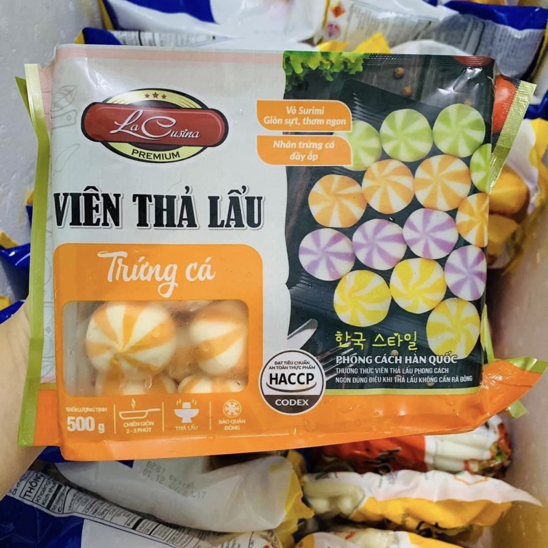 500g Viên bánh bao thả lẩu nhân trứng cá lacusina /100g