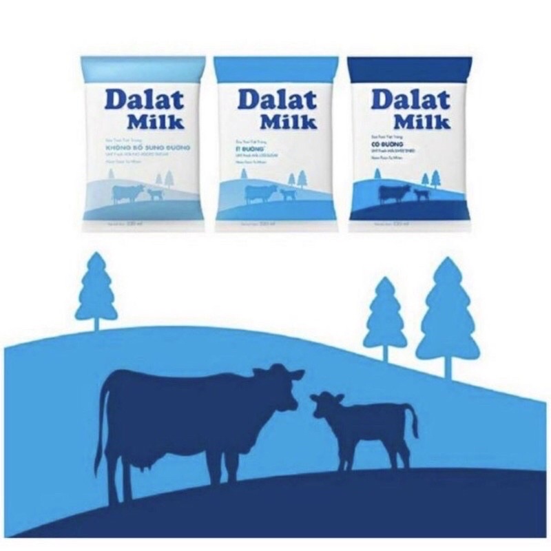 Thùng 48 bịch sữa Dalat Milk có đường/ít đường/không đường bịch 220ml