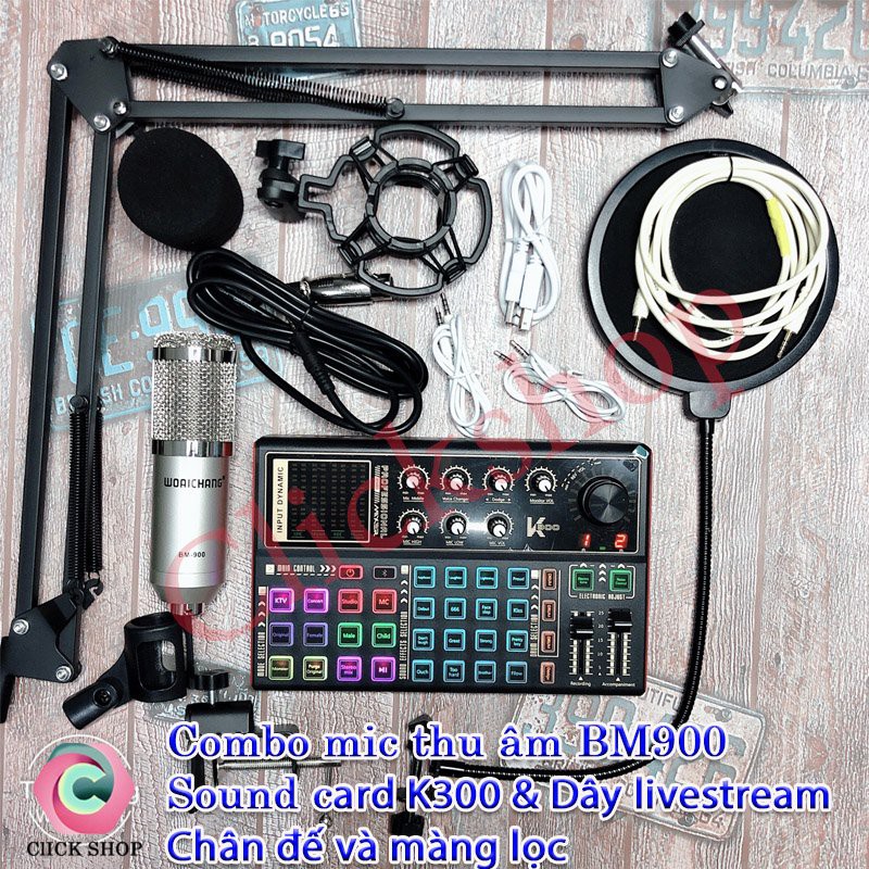 Sound card k300 mic thu âm bm900 chân đế màng lọc và dây livestream chế chọn bộ mic thu âm , karaoke