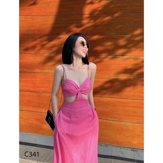 Đầm dây dáng dài cut eo hồng trendy