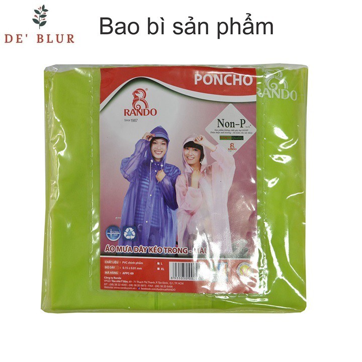 [NÊN MUA] Áo mưa dây kéo trong màu RANDO PONCHO