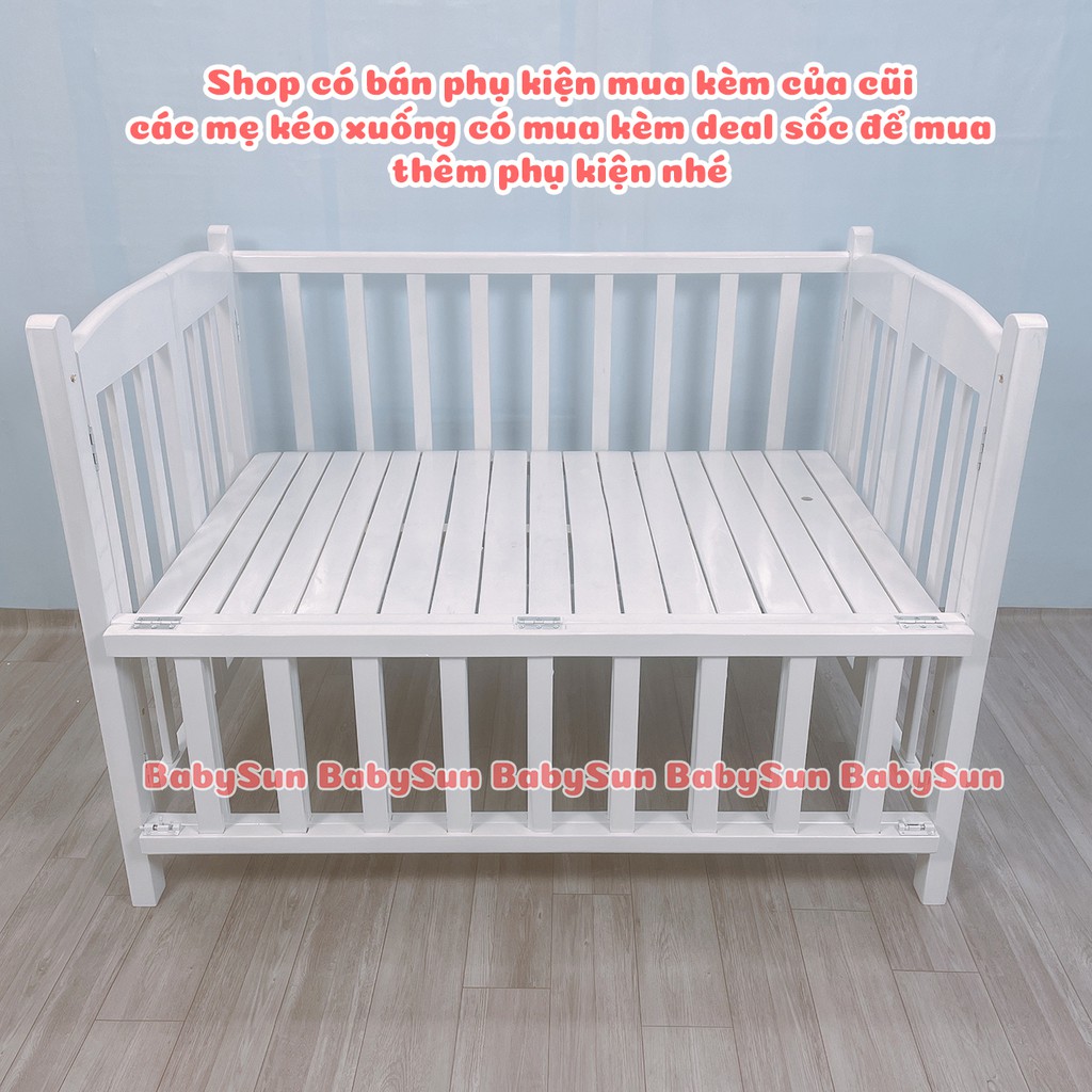 Nôi Cũi Cho Bé Giường Cũi Gỗ BabySun Cho Bé Từ 0-4 Tuổi Kích Thước (110x70x96cm) Tặng Bánh Xe BH 24 Tháng Hàng XKhau