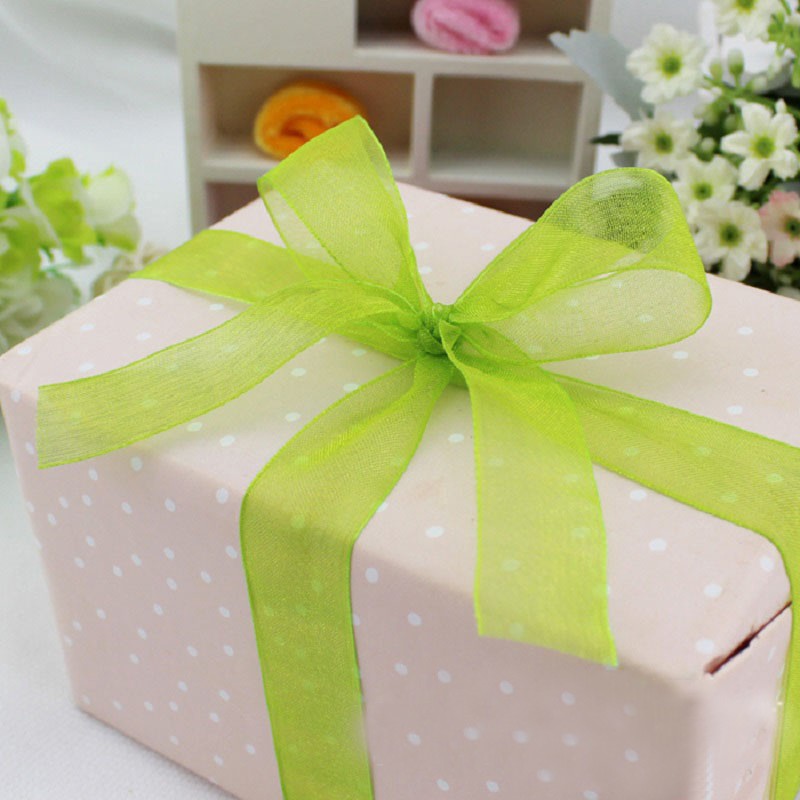 Cuộn dây ruy băng 50 yard vải organza phối ren dùng để gói quà tặng trang trí Giáng Sinh