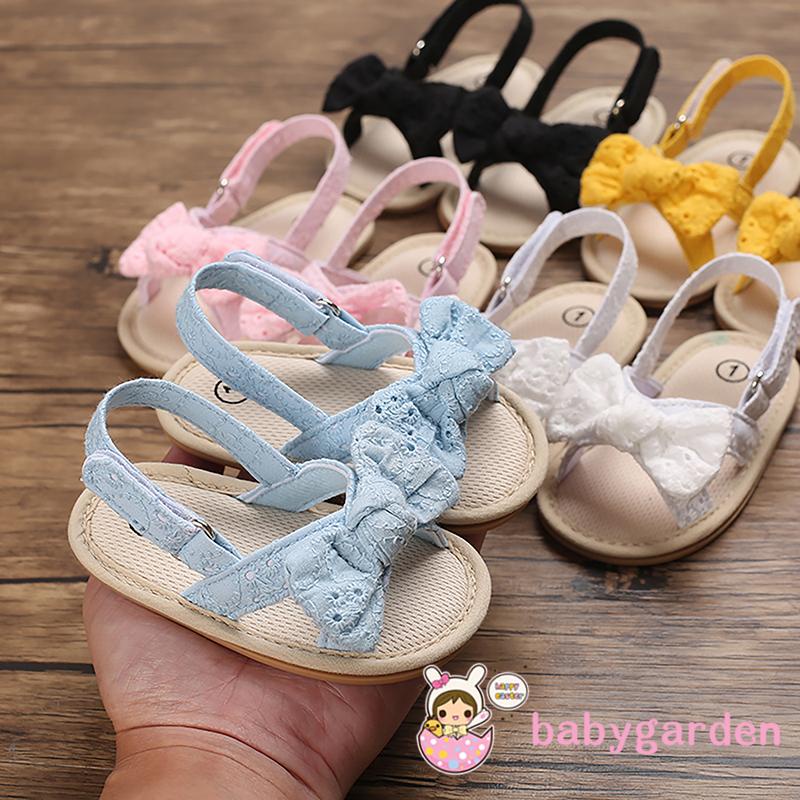 Xăng đan Cotton Hở Ngón Đính Nơ Chống Trượt Thời Trang Mùa Hè Dành Cho Bé Gái 0-18 Tháng Tuổi