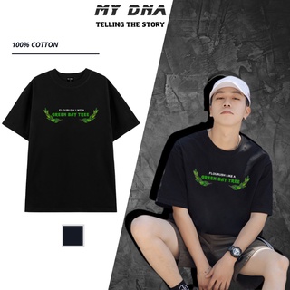 Áo phông tay lỡ form rộng unisex - Áo thun cotton local brand cặp đôi nam nữ cổ tròn màu đen MY DNA Green Bay Tree