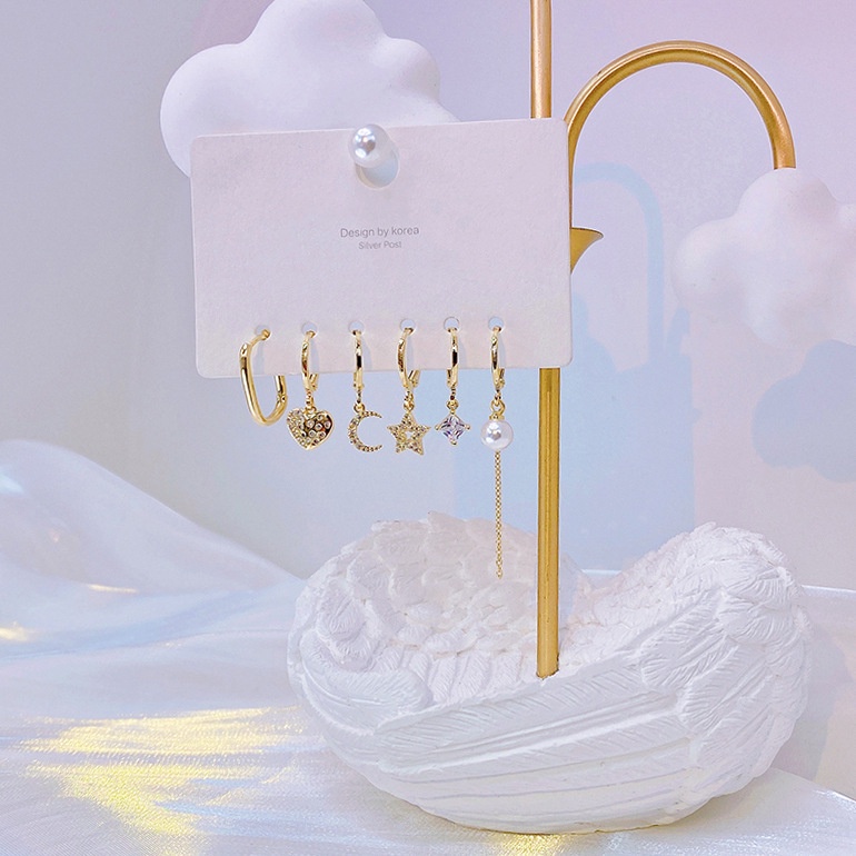 Set khuyên tai hình trăng sao đính đá zircon thời trang cho nữ