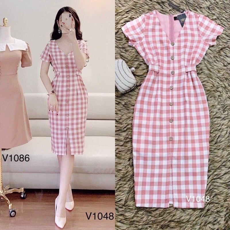 Váy kẻ caro dáng ôm ( xả hàng)