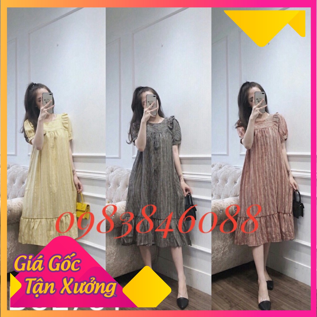 Váy bầu chất công sở BCA202 đầm bầu kẻ sọc chất thô (freesize)