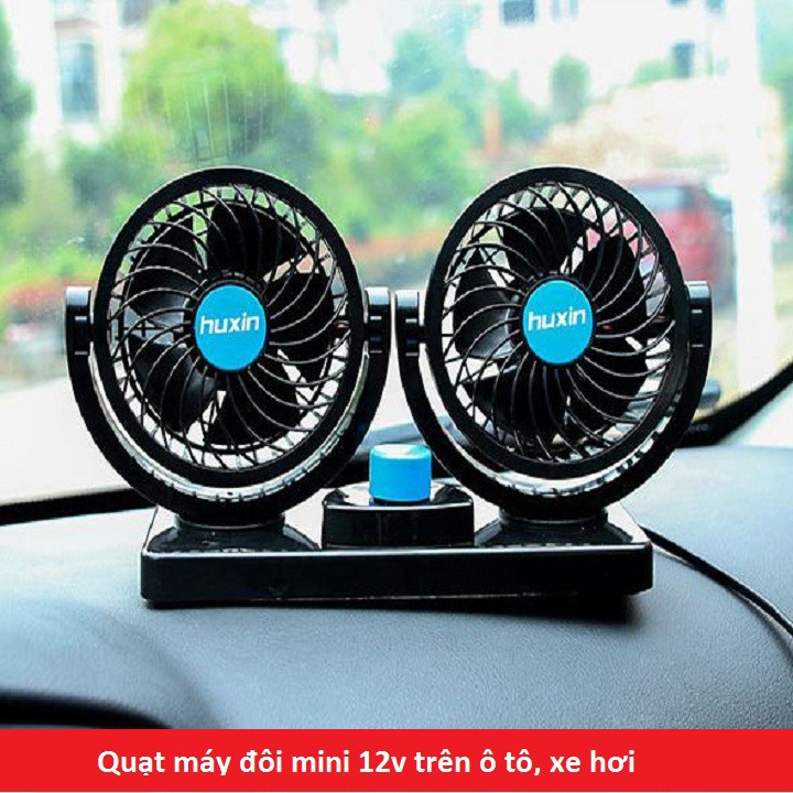 Quạt máy đôi mini 12v trên ô tô, xe hơi