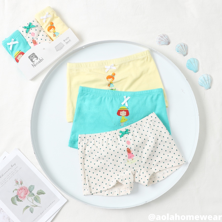 Quần chip đùi bé gái mặc váy vải cotton size nhỏ 100-120 Ninabi NNBN22, combo 3 quần lót cho bé gái