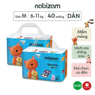 Combo 2 bịch tã dán nabizam ultra thin size m cho bé 6-11kg, 40 miếng/bịch