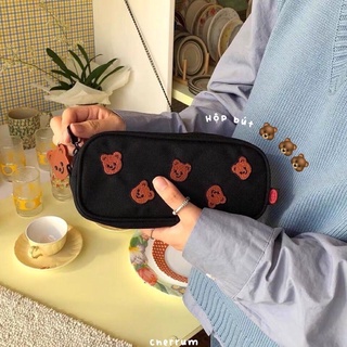 Hộp bút đen gấu nâu