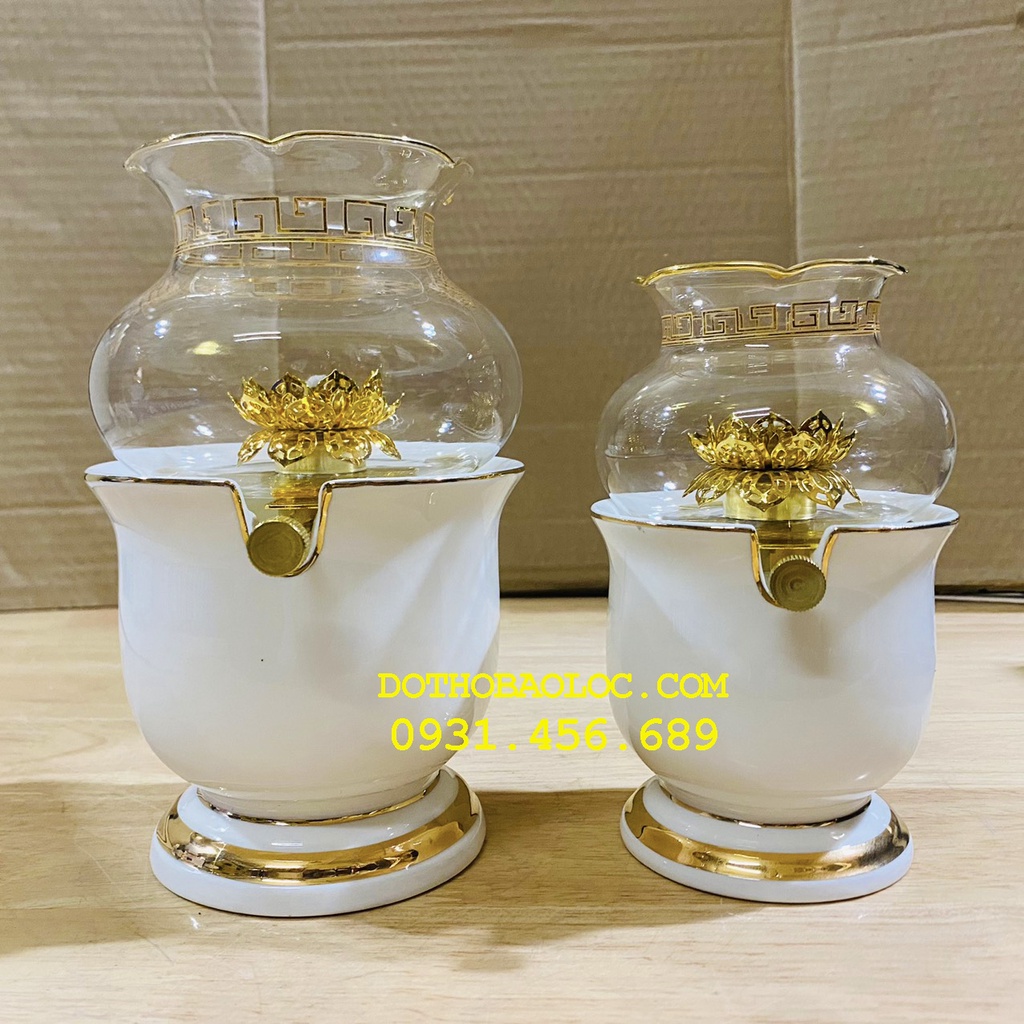 Đèn dầu sứ trắng cao cấp nhập khẩu 2 cỡ: cao 16cm và 18cm