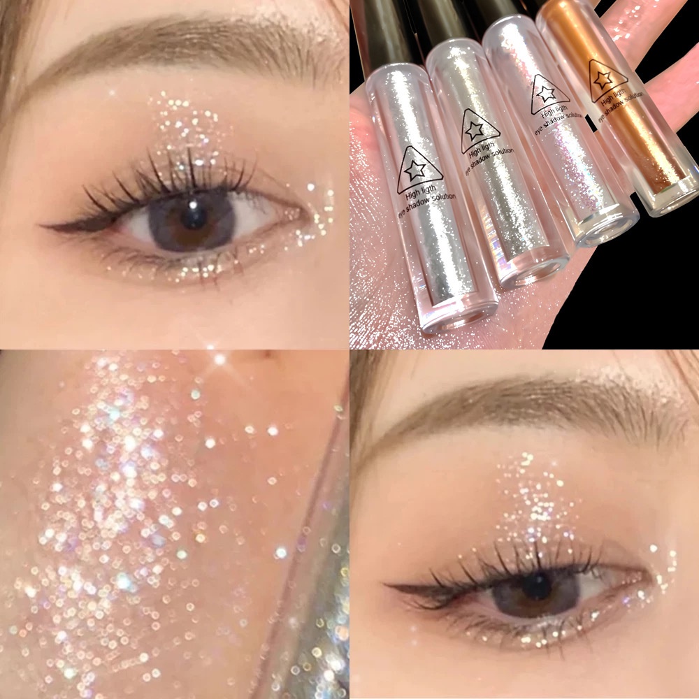 Liquid eyeshadow, long-wearing, smudge-proof, eyeshadow with sequins. liquid eyeshadow makeup