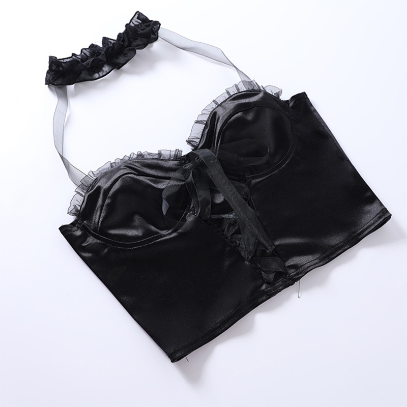 Áo Croptop Sát Nách Hở Lưng Phối Choker Quyến Rũ Cho Nữ