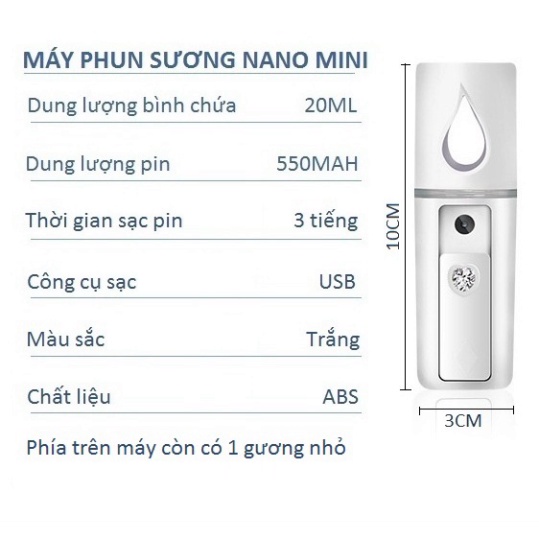 Máy phun sương nano mini Chimi PK032, máy phun sương mini thiết kế hình giọt nước máy xông mini tiện  lợi cầm nay hình g