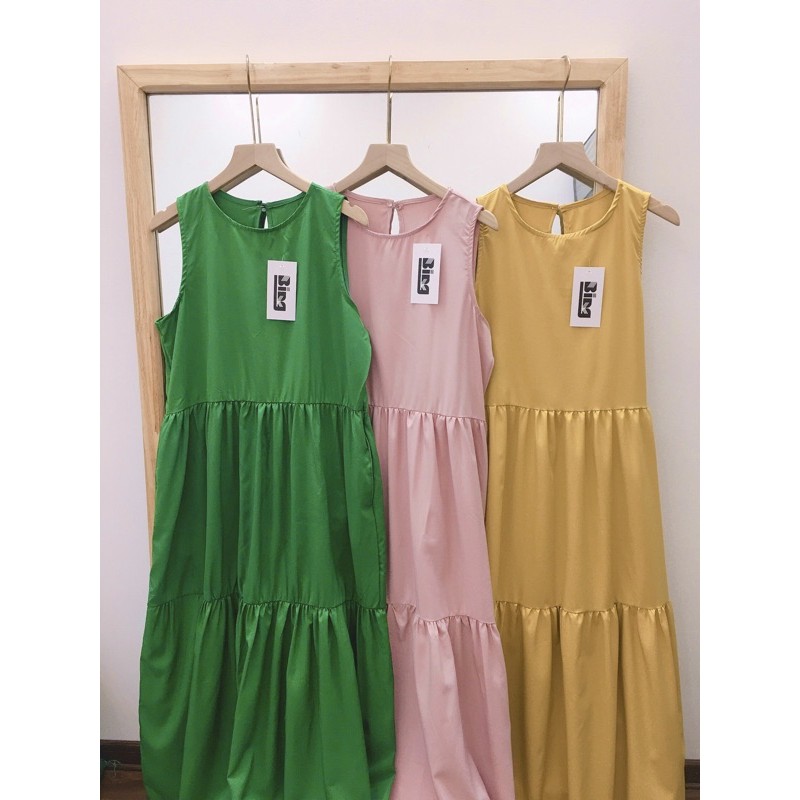 Đầm suông nữ babydoll 3 tầng khoét nách shynstores vải đũi dáng dài miên man | BigBuy360 - bigbuy360.vn