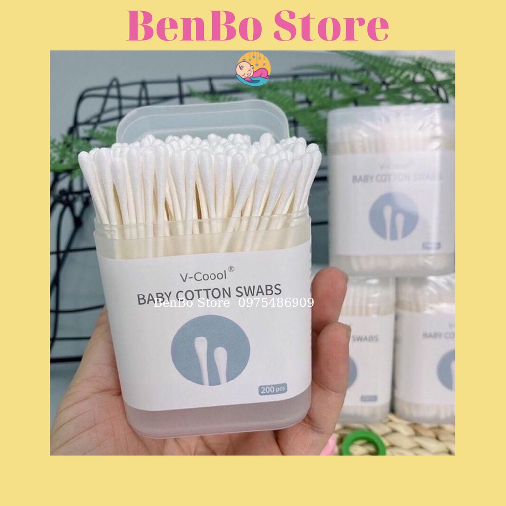 TĂM BÔNG VCOOL HỘP 200 CHIẾC LÀM SẠCH VÙNG MẮT, TAI, MŨI CHO BÉ