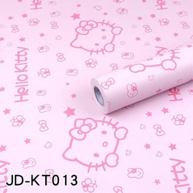 Giấy dán tường hello kitty hồng nơ sao có keo 10m x45cm